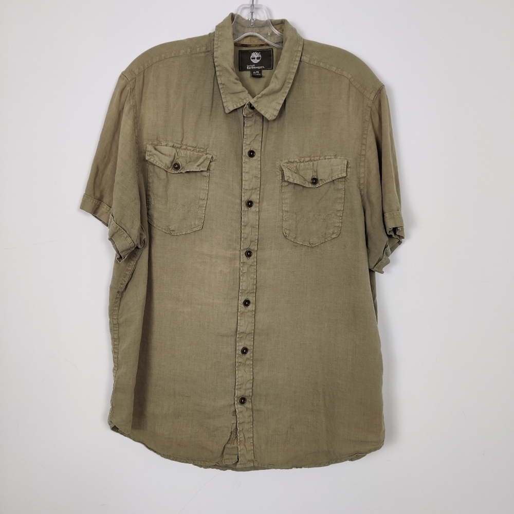 Timberland Earthkeepers Men's Button Down Shirt in Green Size XL Gorpcore Linen
